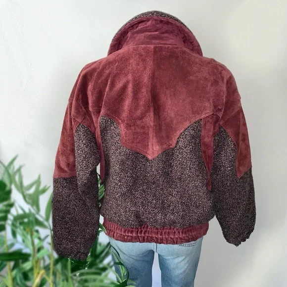 v i n t a g e :: Suede Leather Bomber Tweed Wool Knit Jacket